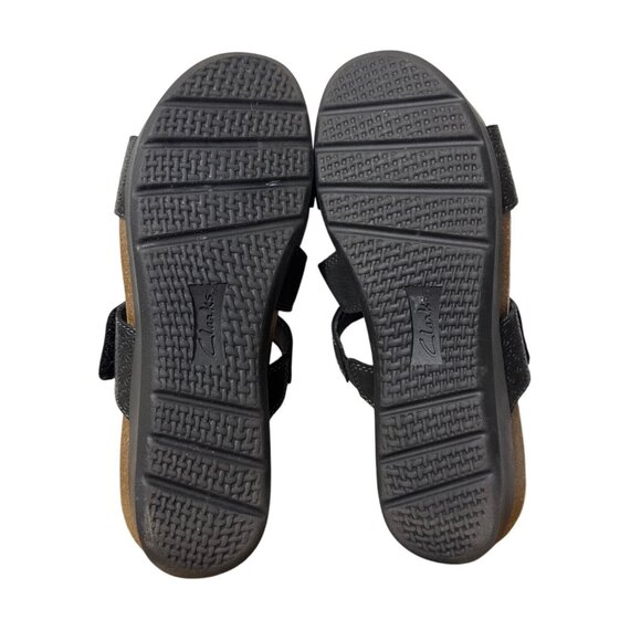 Clarks Calenne Maye Women's Black Leather Wedge Slide Sandals Two Straps Size 11 - Picture 10 of 14